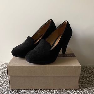 Black Suede Clarks Narine Mia Heels - Size 6.5